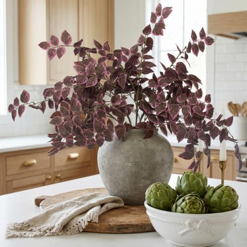 Burgundy Fall Artificial Eucalyptus Stems - 6 Pack, 35 Inch Faux Decor