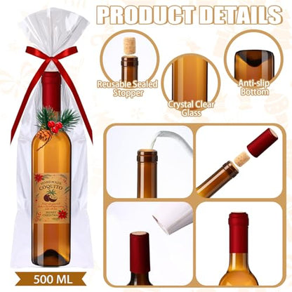 12 Pcs 17 oz Christmas Coquito Glass Bottles with Cork Lids - Brown Variant