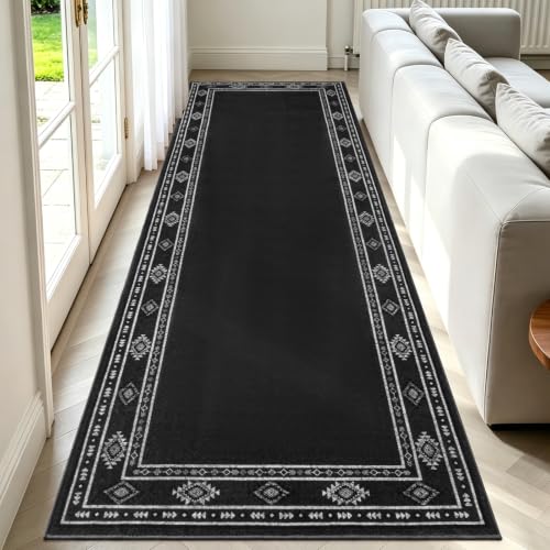 Dark Gray Washable Runner Rug 2x6 ft for Bedroom & Living Room - Non-Slip, Low Pile