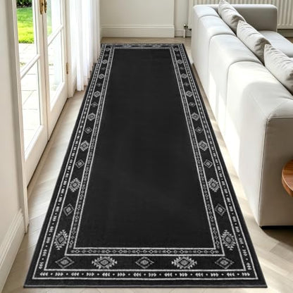 Dark Gray Washable Runner Rug 2x6 ft for Bedroom & Living Room - Non-Slip, Low Pile