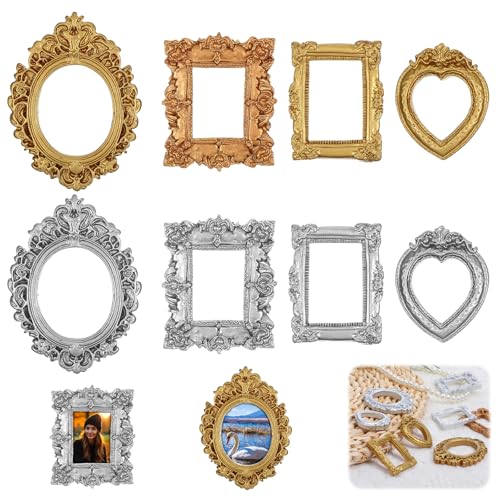 Mini Picture Frame Set 8pcs Vintage Gold Silver Baroque Antique Resin