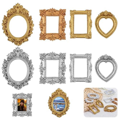 Mini Picture Frame Set 8pcs Vintage Gold Silver Baroque Antique Resin