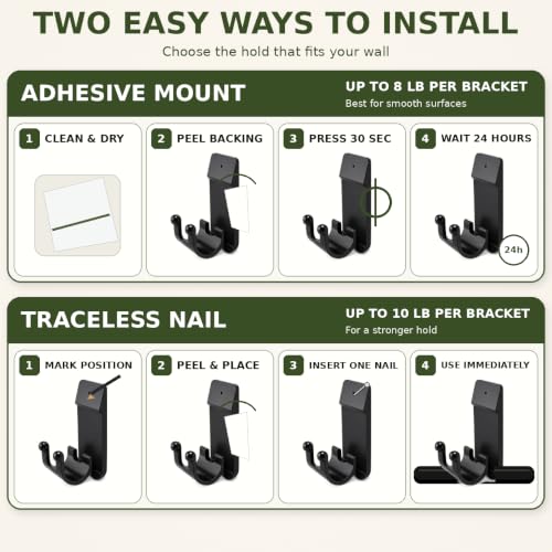 Black Self Adhesive Curtain Rod Brackets 8 Pack for 0.55-0.78 inch Rods