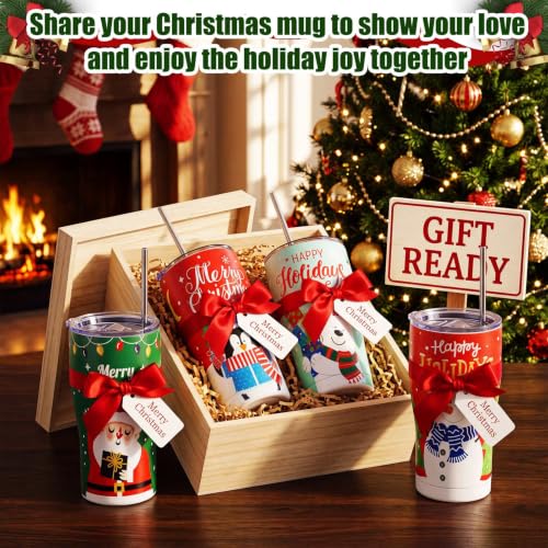 Penguin Christmas Tumblers Set - 20oz Insulated Travel Mugs with Lids & Straws