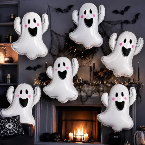 White Halloween Ghost Balloons - 6 Pack 29.5 Inch Foil Party Decorations
