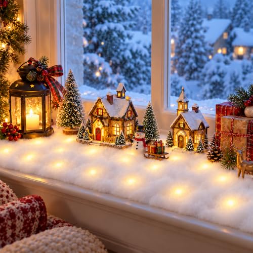 2PCS LED Snow Blanket with Warm Lights for Christmas Village Winter Decor