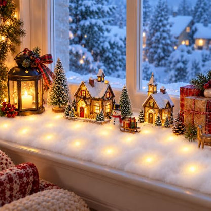 2PCS LED Snow Blanket with Warm Lights for Christmas Village Winter Decor