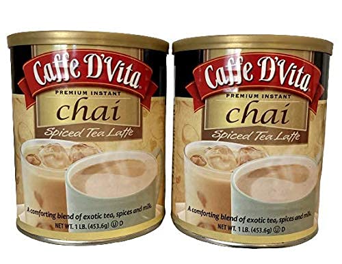 Caffe D'Vita Exotic Spiced Chai Tea Latte - Pack of 2 - Premium Instant 1 lb Mix - Plastic Coffee Measuring Scoop Included