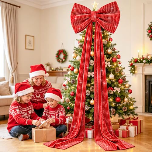 Giant Red Bow Christmas Tree Decor 75x23 Inch Velvet & Sequin Big Bow - Variation of THIS listing