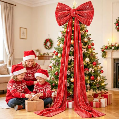 Giant Red Bow Christmas Tree Decor 75x23 Inch Velvet & Sequin Big Bow - Variation of THIS listing