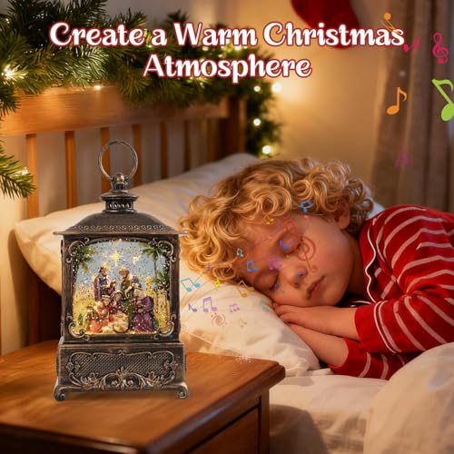 Nativity Snow Globe Lantern Christmas Decor with Music Lighted Scene - Indoor Holiday Ornament