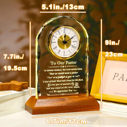 Pastor Appreciation Gifts Crystal Clock with Wooden Light Base - Variation of THIS listing