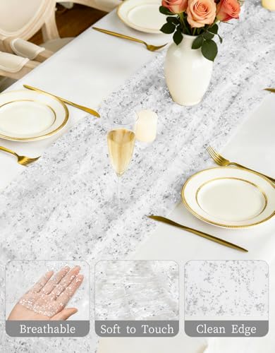 Sliver Glitter Table Runner Set - 3 Pack 28x120 Inches, Elegant Wedding & Party Decor