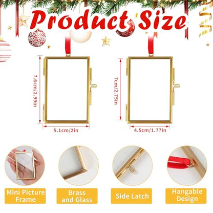 4PCS 2x3 Inch Vintage Glass Picture Frames Set with Brass Hanging Hooks - Gold