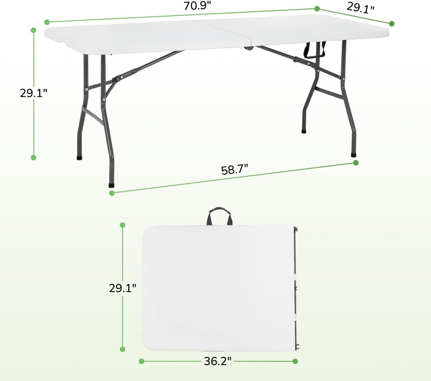 PayLessHere 6FT Folding Table - Portable Waterproof Plastic Table with Carry Handle | Steel Frame for Indoor & Outdoor Events