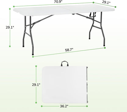 PayLessHere 6FT Folding Table - Portable Waterproof Plastic Table with Carry Handle | Steel Frame for Indoor & Outdoor Events