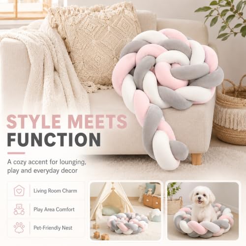 Knotted Braided Floor Cushion - Handmade 3-Strand Round Boho Pillow for Living Room & Bedroom Decor