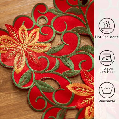 Christmas Red Flowers Table Runner 14 x 86 Inch Embroidered Holiday Decor - Variation of THIS listing