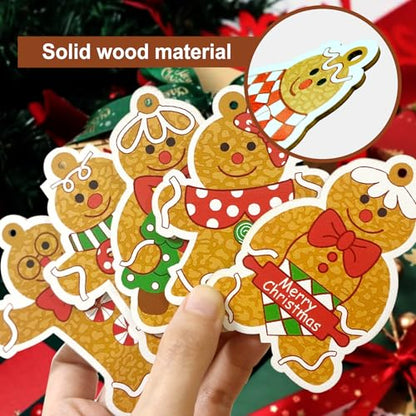 Christmas Wooden Gingerbread Man Ornaments Set - Double-Sided 24 pcs - Holiday Tree Decorations