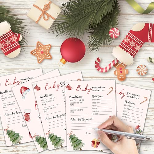 Christmas Baby Shower Game - 30 Double-Sided Baby Prediction & Advice Cards - Winter Gender Neutral Party Supplies - Cartoon Xmas Variation