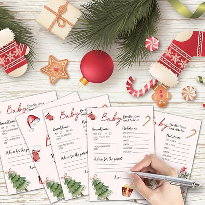 Christmas Baby Shower Game - 30 Double-Sided Baby Prediction & Advice Cards - Winter Gender Neutral Party Supplies - Cartoon Xmas Variation