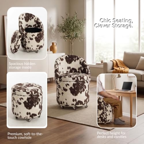LukeAlon Cow Print Storage Ottoman with Wheels, Versatile & Modern