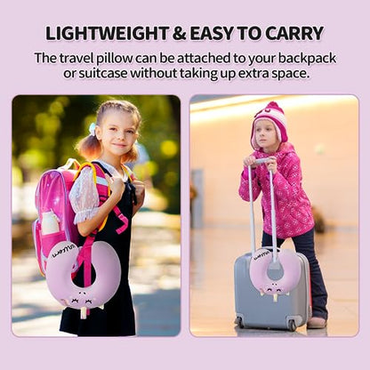 urnexttour Kids Travel Blanket and Pillow- Premium Soft Pink Airplane Blanket with Adjustable Travel Bag, Hand Luggage Belt Compact Pack Large Blanket for Car, Road Trip, Home Use (60"*40" in)