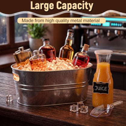 2 Pack Large Galvanized Ice Buckets for Parties and Events - 3 Gallon Capacity