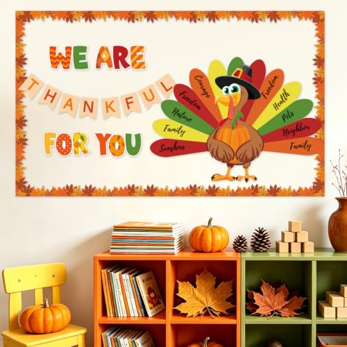 Brown 43pcs Thanksgiving Bulletin Board Decorations Fall Classroom Decor