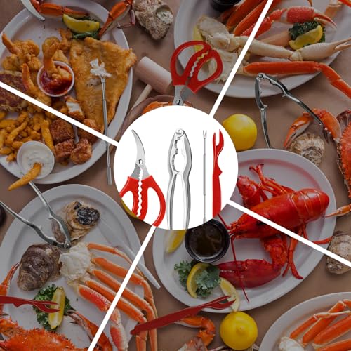 Red Crab Crackers and Seafood Tools Set - 10PCS Professional Kitchen Utensils