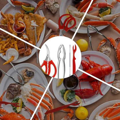 Red Crab Crackers and Seafood Tools Set - 10PCS Professional Kitchen Utensils