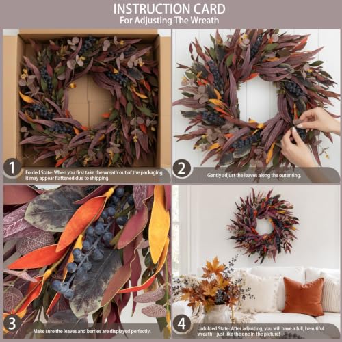 Fall Wreath for Front Door - Eucalyptus & Blueberry Decor, 26 Inches