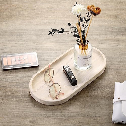 Travertine Tray Set - Light Beige 12x6 Inches Natural Marble Vanity Catchall