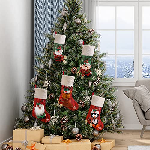 Set of 5 Large Christmas Stockings 18 Inch Xmas Fireplace Decor with Plush Cuff