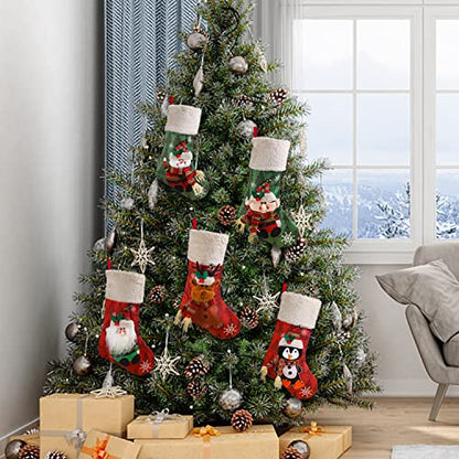 Set of 5 Large Christmas Stockings 18 Inch Xmas Fireplace Decor with Plush Cuff