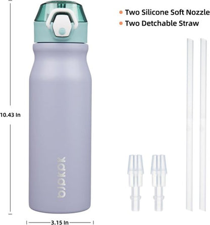 BJPKPK Stainless Steel Insulated Water Bottle - 25oz Reusable Thermal Flask with Straw Lid | Modern Blue