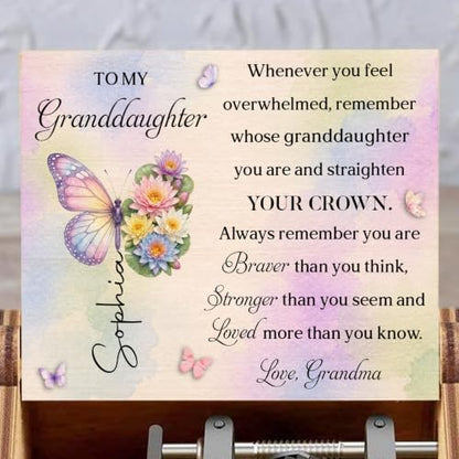 Personalized Granddaughter Music Box - Birth Month Butterfly Keepsake from Grandma, Custom Engraved Gift for Adult
