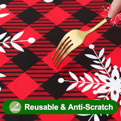 Smiry Black & Red Christmas Rectangle Table Cloth 60"x84" Waterproof Vinyl with Flannel Backing