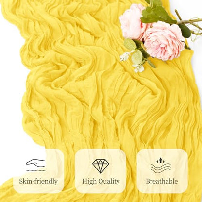 12 Pack Lemon Yellow Cheesecloth Table Runners 17x108 Inch Boho Wedding Decor