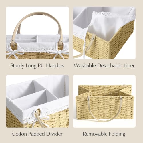 Baby Diaper Caddy Organizer Large Khaki Handwoven Paper Rope Storage Basket