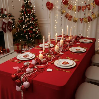 Red Spandex Tablecloth for 6FT Tables - 2 Pack Fitted Wrinkle-Free Washable