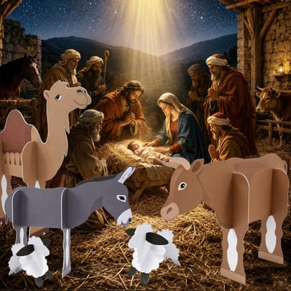 Nativity Animal Stand Up Cardboard Cutouts - 5 Pcs Christmas Nativity Scene Decorations - Variation: Nativity Animal