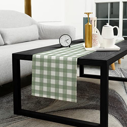 Sage Green Buffalo Plaid Table Runner 13x108 Inches Farmhouse Decor - Sage Green