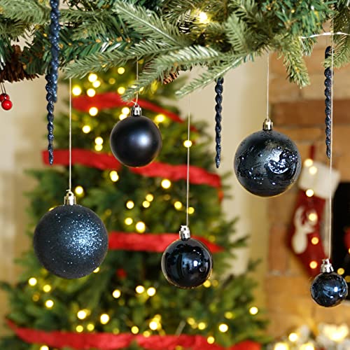 Dark Blue Christmas Ball Ornaments Set - 41 Shatterproof Holiday Decorations