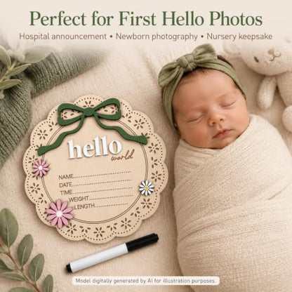 Baby Announcement Sign Floral Wooden Plaque Nursery Wall Decor