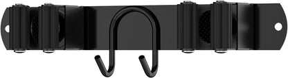 Stainless Steel Broom Holder Wall Mount - 2 Slots & 2 Hooks Organizer for Home, Garage & Garden