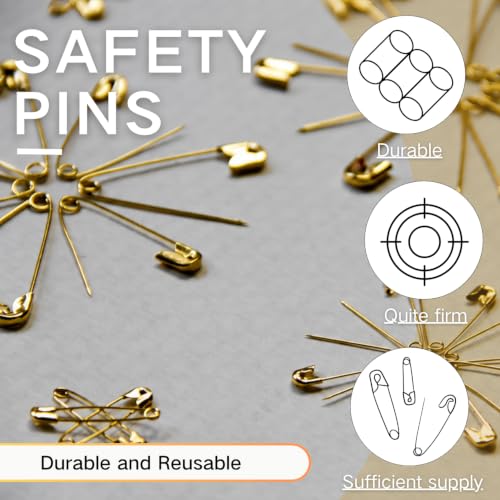 Gold Safety Pins Set 350 Pack Heavy Duty Assorted Sizes - Strong & Rust-Resistant