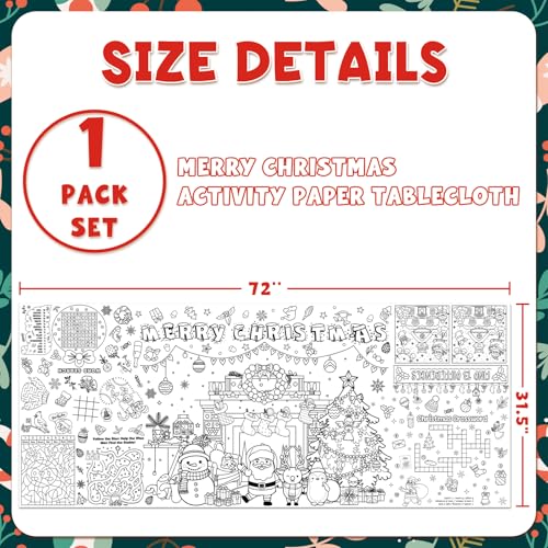 Christmas Coloring Tablecloth for Kids - Giant Holiday Poster & Activity Mat 31.5x72 Inches
