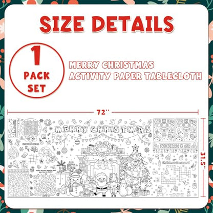 Christmas Coloring Tablecloth for Kids - Giant Holiday Poster & Activity Mat 31.5x72 Inches