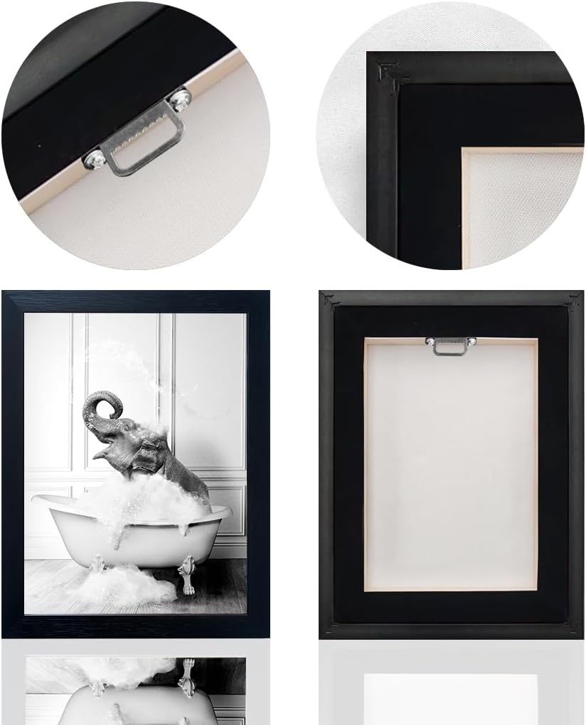 Regine Switzerland Elephant in Bathtub Wall Art - Funny Black and White Canvas Print for Bathroom Decor